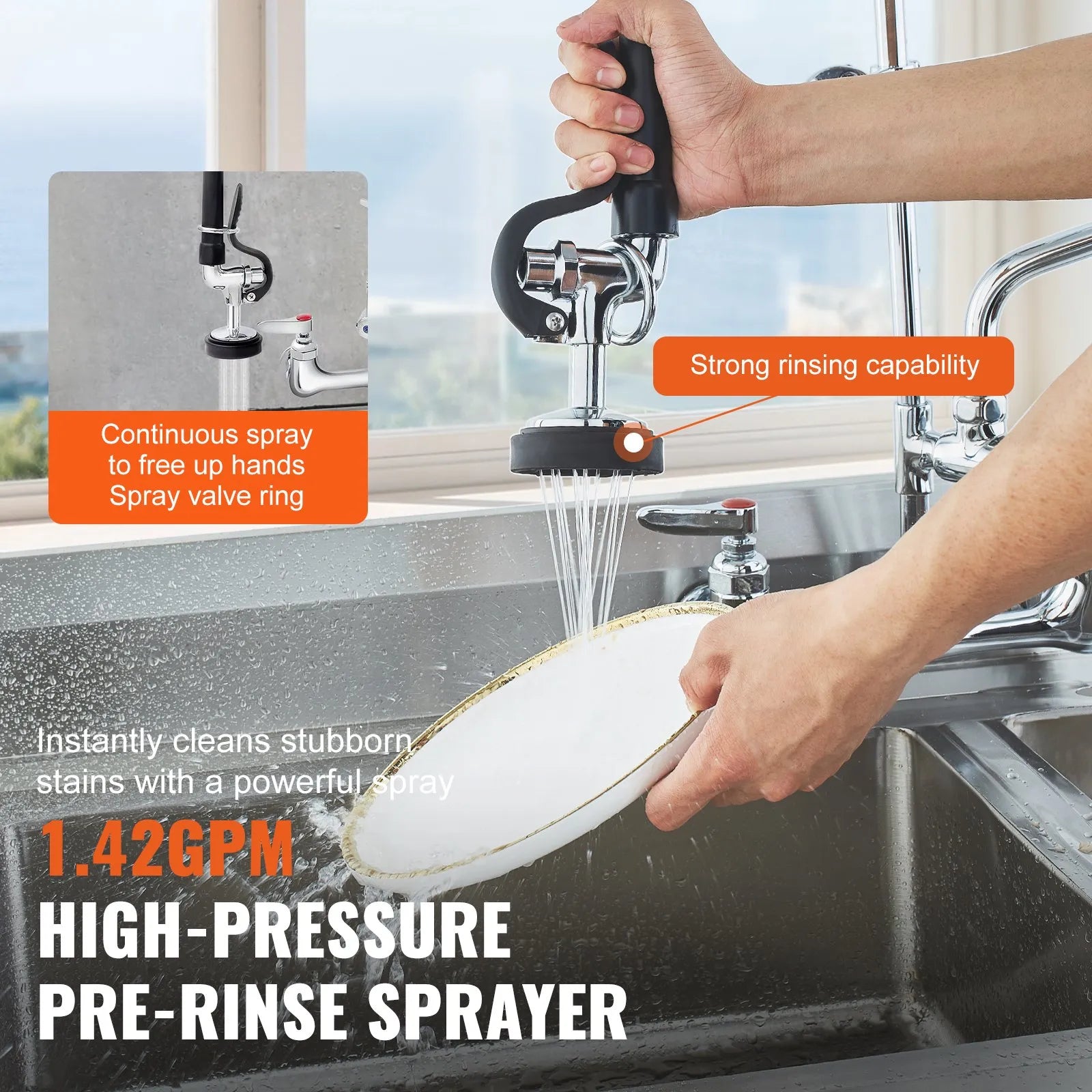 VEVOR Commercial Faucet with Pre-Rinse Sprayer, 36