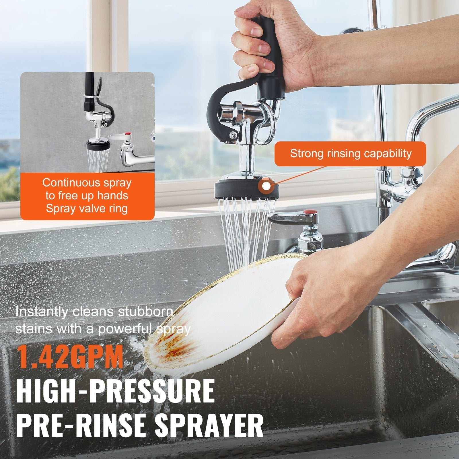 VEVOR Commercial Faucet with Pre-Rinse Sprayer, 25