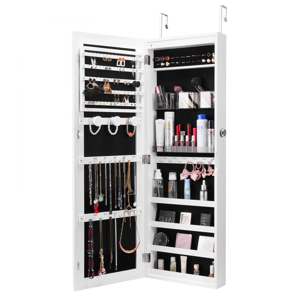 VEVOR Mirror Jewelry Cabinet 42.52in Lockable Wall or Door Mounted Armoire White