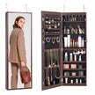 VEVOR Mirror Jewelry Cabinet 42.52in Lockable Wall or Door Mounted Armoire Brown