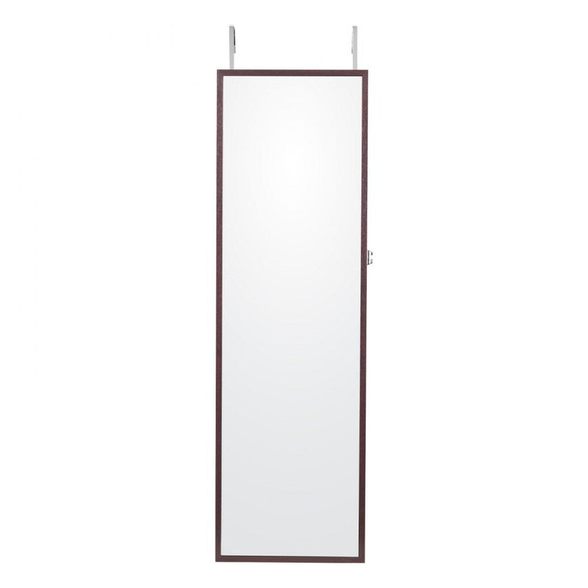 VEVOR Mirror Jewelry Cabinet 47.05in Lockable Wall or Door Mounted Armoire Brown