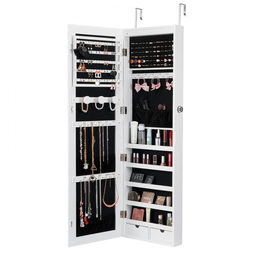 VEVOR Mirror Jewelry Cabinet 47.05in Lockable Wall or Door Mounted Armoire White
