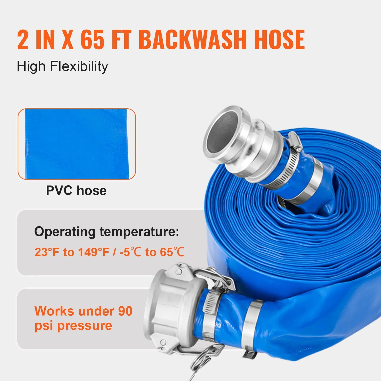 VEVOR Suction Hose Kit for Water Pump 2 in x 20 ft Green/65 ft Blue Hoses