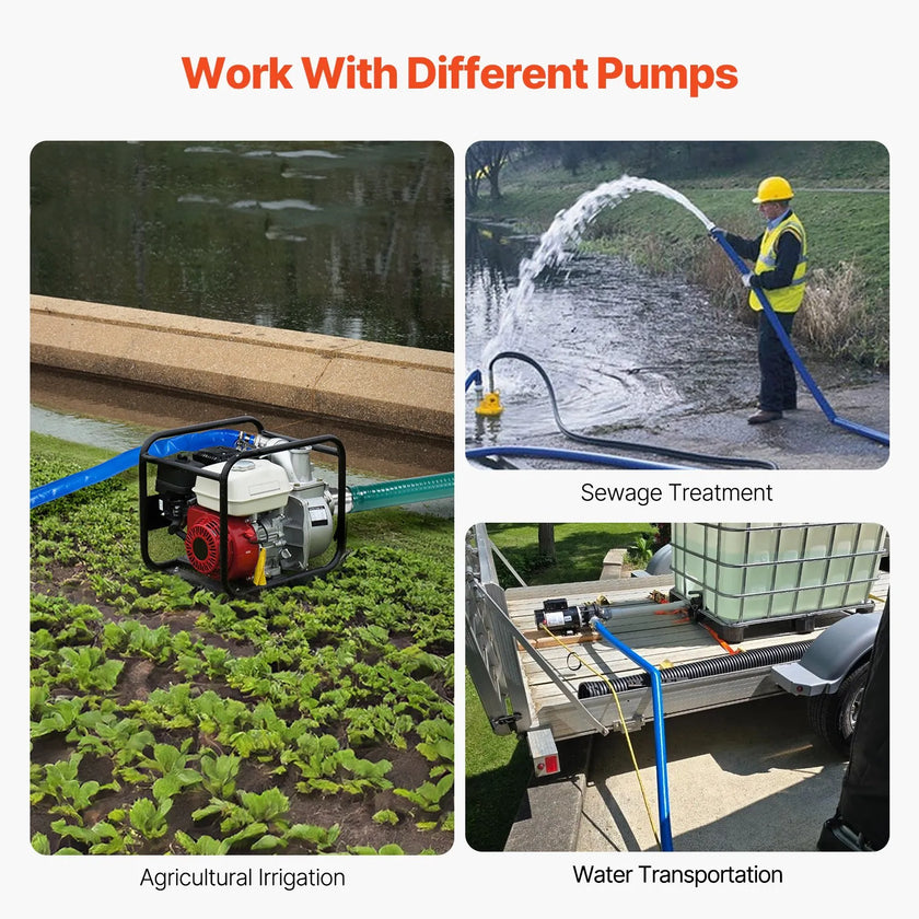 VEVOR Backwash Hose 1.5 in x 100 ft Blue High Quality Hose Complete Fittings