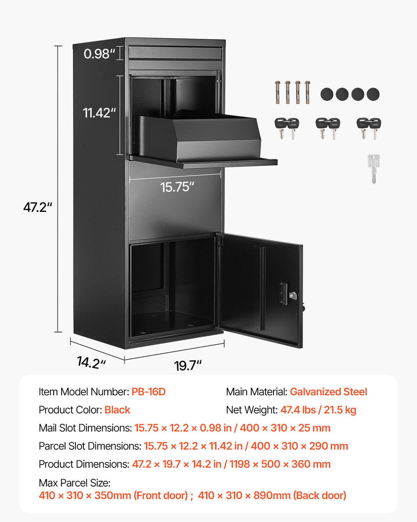 VEVOR Package Delivery Boxes for Outside 47.2 in Lockable Parcel Drop Box