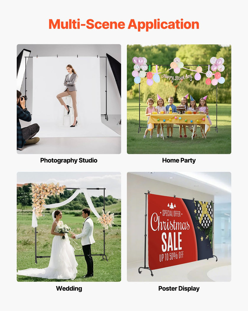 VEVOR Backdrop Stand Movable Stand Kit 7 x 10 ft for Party & Photo Video Studio