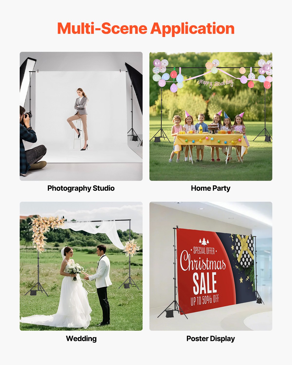 VEVOR Backdrop Stand Background Stand Kit 10 x 10 ft for Party & Photo Studio