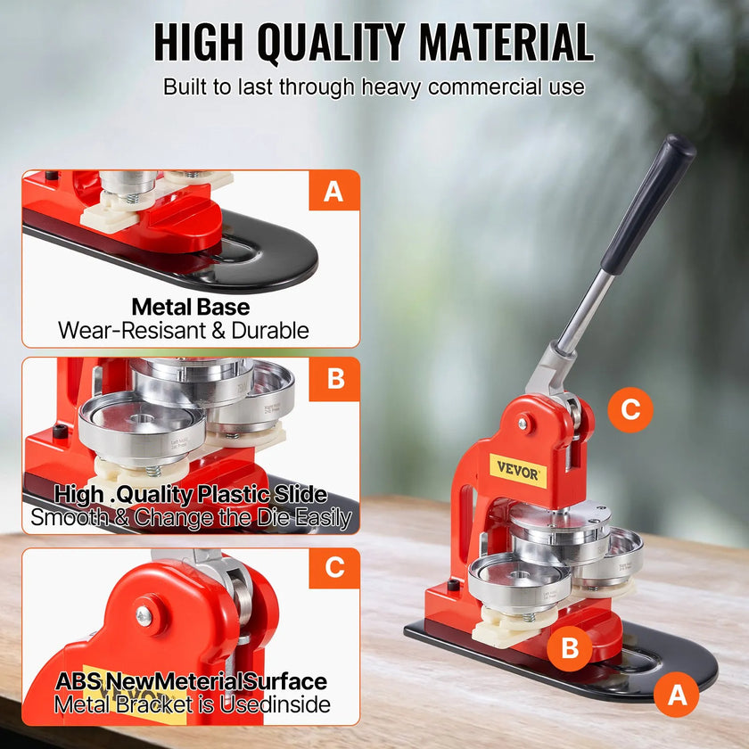 VEVOR Button Maker Machine, 75 mm (3 inch) Badge Punch Press Kit, Children DIY Gifts Pin Maker, Button Making Supplies with 500pcs Button Parts & Circle Cutter & Magic Book