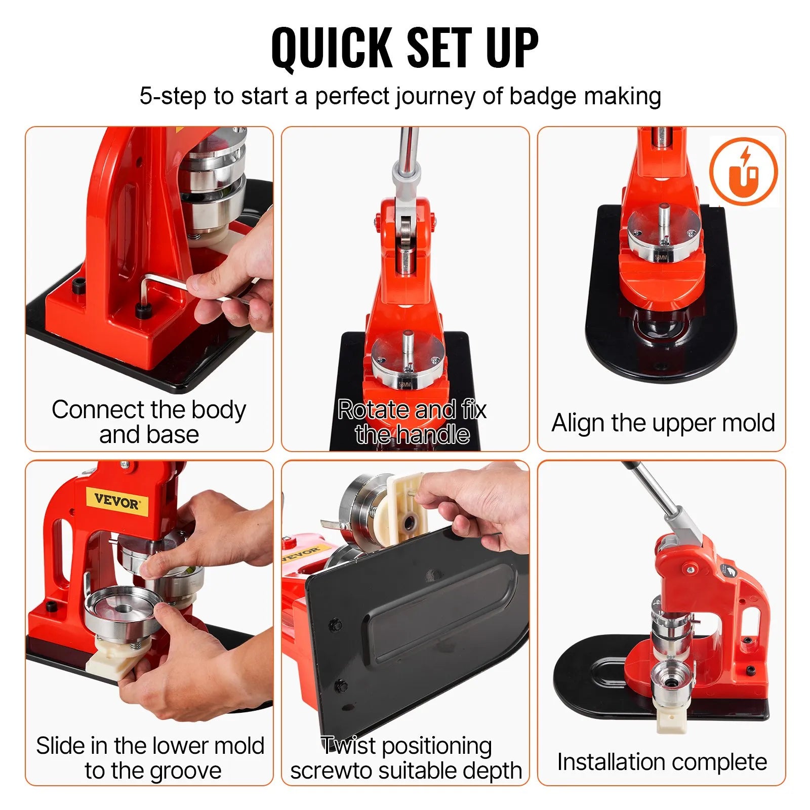 VEVOR Button Maker Machine, 75 mm (3 inch) Badge Punch Press Kit, Children DIY Gifts Pin Maker, Button Making Supplies with 500pcs Button Parts & Circle Cutter & Magic Book