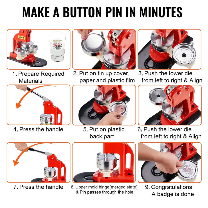 VEVOR Button Maker Machine, 75 mm (3 inch) Badge Punch Press Kit, Children DIY Gifts Pin Maker, Button Making Supplies with 500pcs Button Parts & Circle Cutter & Magic Book