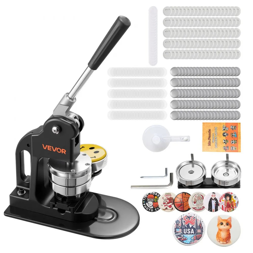 VEVOR 3-Inch Button Maker Machine Kit with 500 Button Parts – Pin & Badge Press, Black