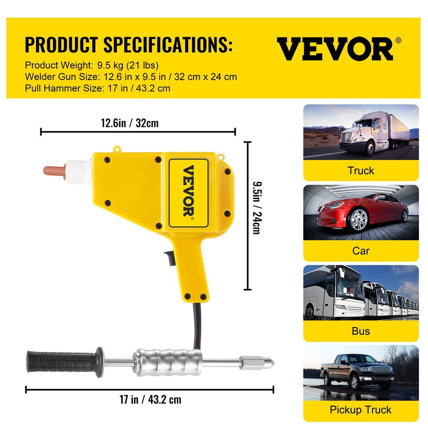 VEVOR Complete Electric Stud Welder Gun Body Dent Repair Kit w/ Puller Hammer