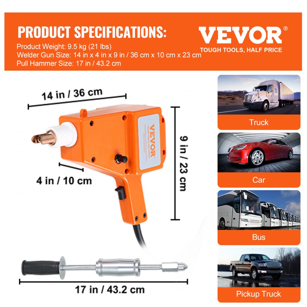 VEVOR Stud Welder Kit, 1600A Stud Welder Dent Repair Kit, 800VA Spot Welder Stud, 110V Welder Stud Kit, Stud Gun Dent Puller Kit with Complete Accessories, Dent Welder Repair for Auto Body Repairing