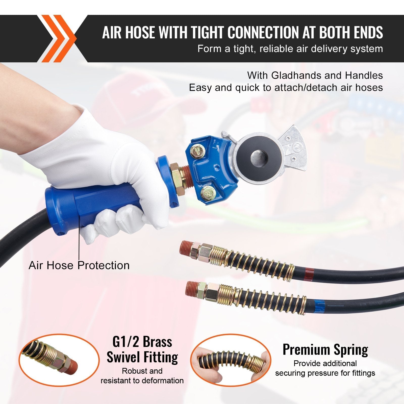 VEVOR 15FT Semi Truck Air Lines Kit with 2PCS Glad Hands, 3-in-1 Air Hoses & 7 Way ABS Electric Power Line, with 2PCS Gladhand Handles, 4PCS Seals and Tender Spring Kit for Semi Truck Trailer Tractor