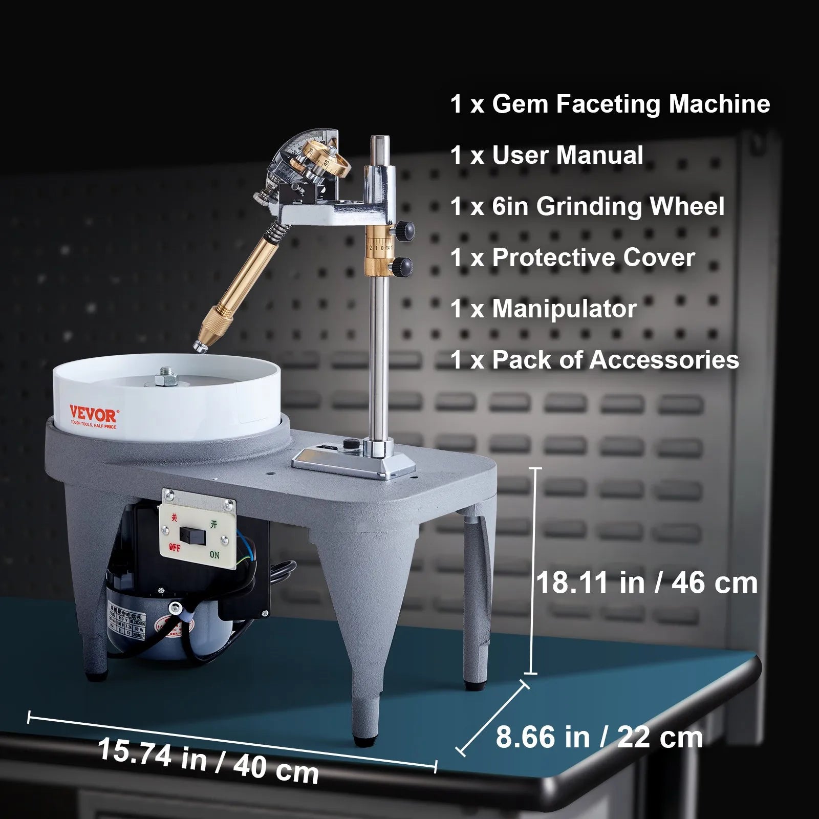 VEVOR Gem Faceting Machine, 2800RPM Jade Grinding Polishing Machine, 110V 180W Rock Polisher Jewel Angle Polisher, with Faceted Manipulator and 1 Bag of Triangle Abrasive for Jewelry Polisher