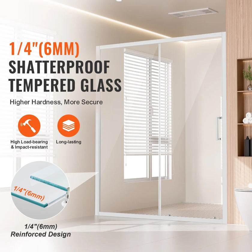 VEVOR Semi-frameless Shower Door 57.7-59x70in SGCC Tempered Glass 1/4in Chrome