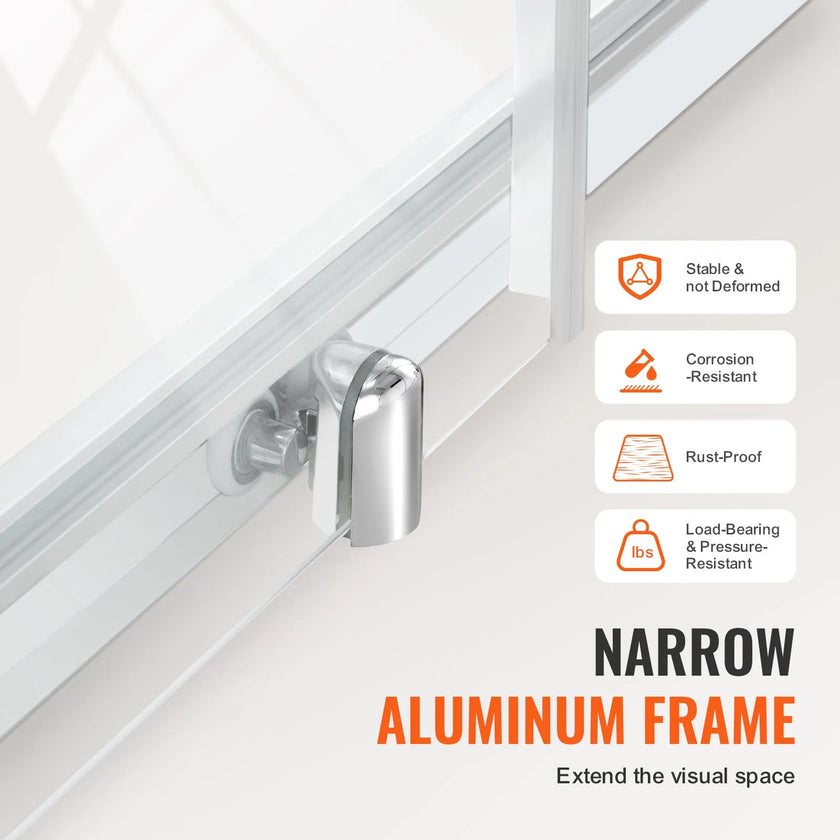 VEVOR Semi-frameless Shower Door 57.7-59x70in SGCC Tempered Glass 1/4in Chrome