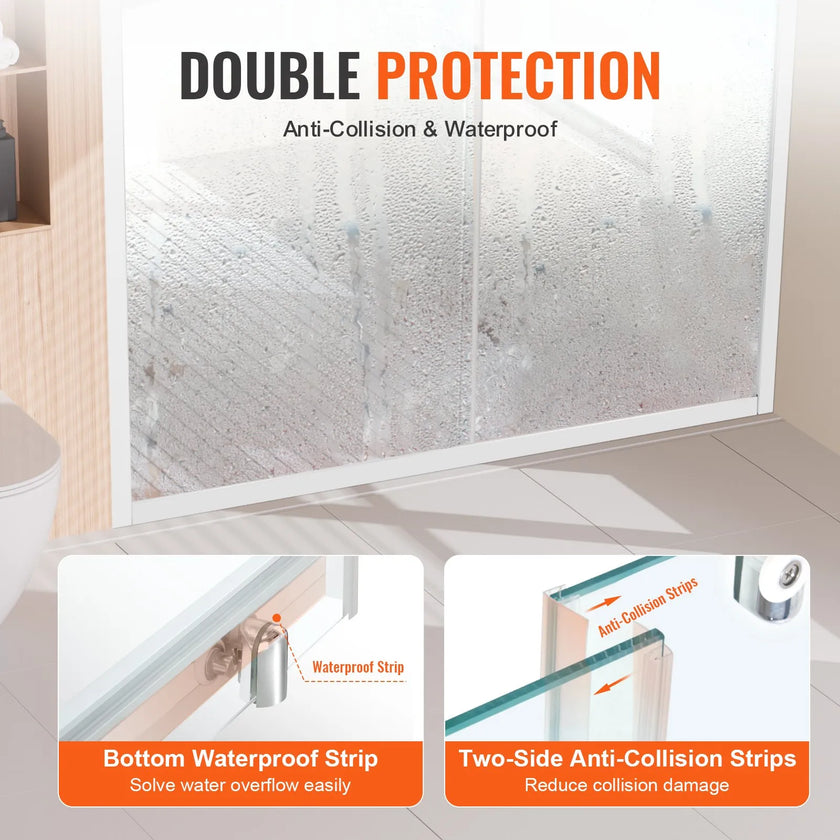 VEVOR Semi-frameless Shower Door 57.7-59x70in SGCC Tempered Glass 1/4in Chrome