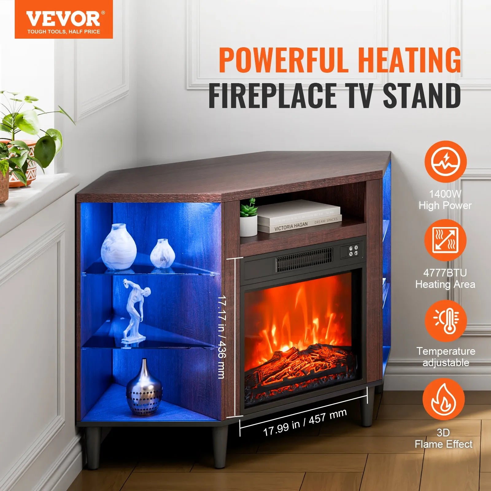 VEVOR Electric Fireplace TV Stand Corner TV Stand for TVs up to 50