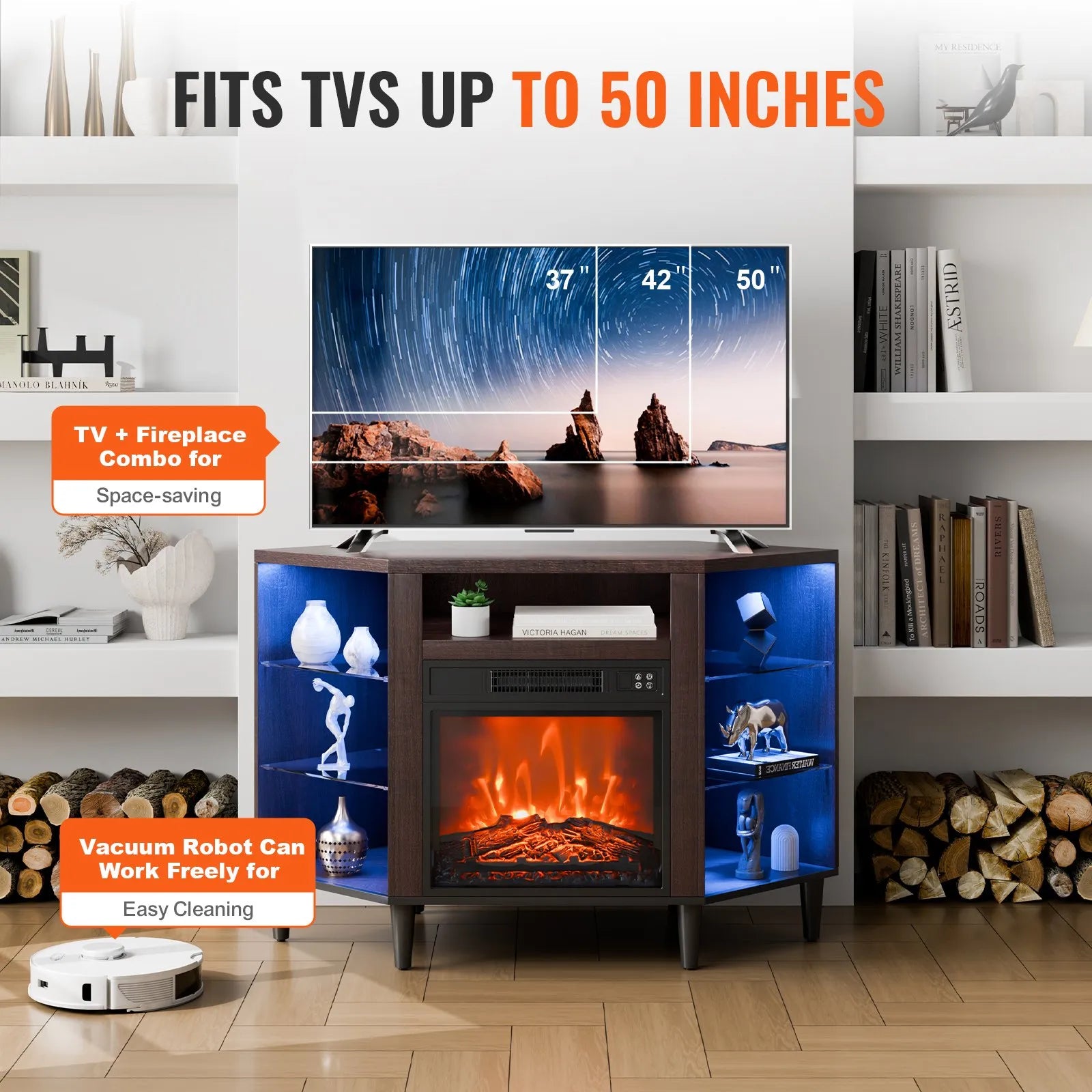 VEVOR Electric Fireplace TV Stand Corner TV Stand for TVs up to 50