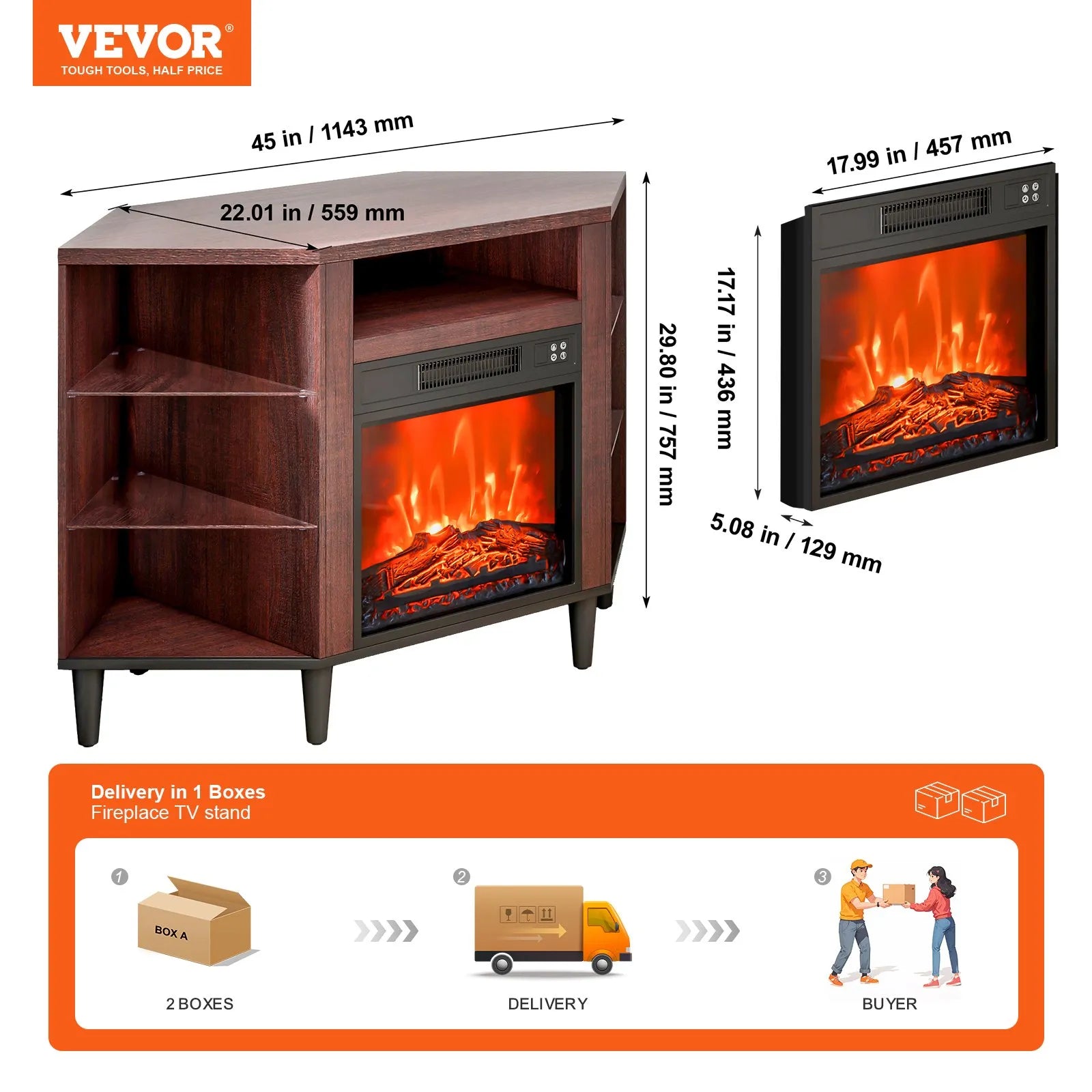 VEVOR Electric Fireplace TV Stand Corner TV Stand for TVs up to 50