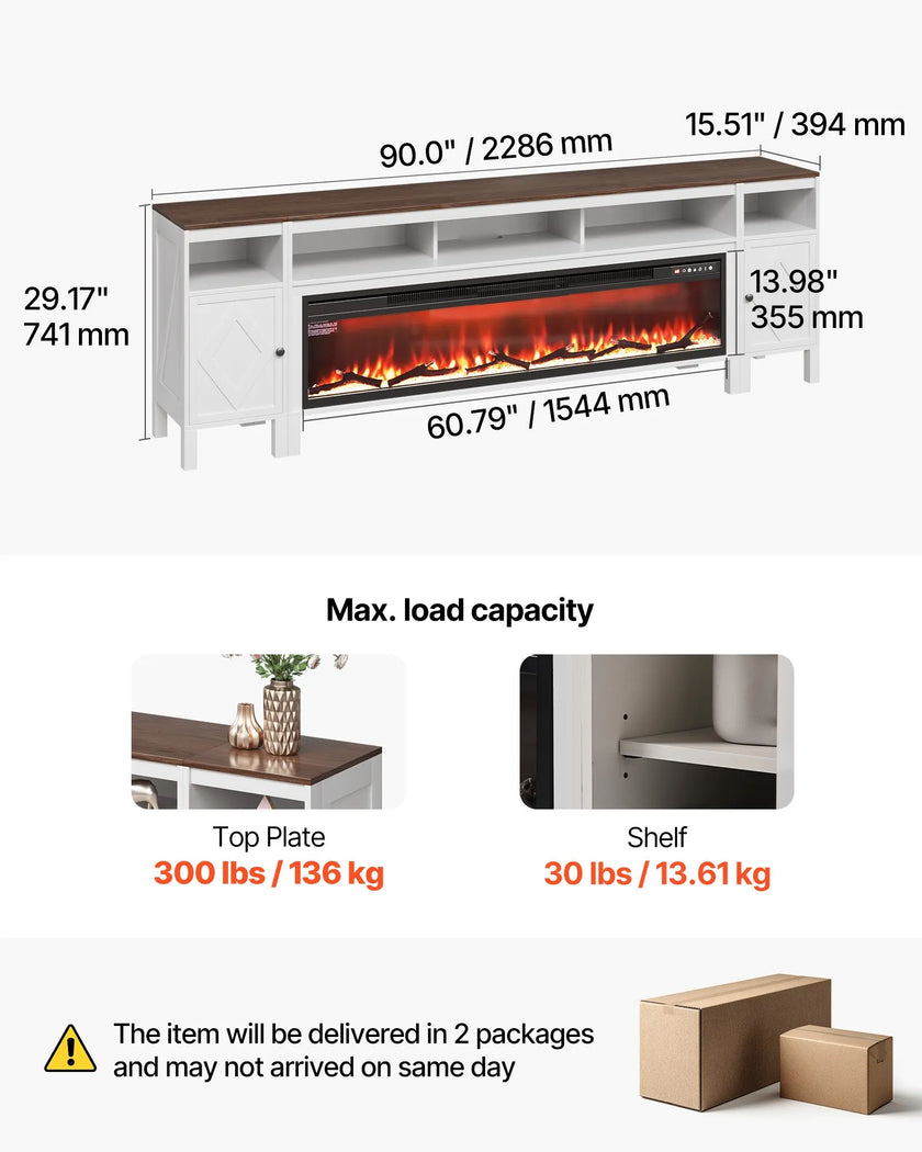 Farmhouse Fireplace TV Stand – 90