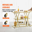 VEVOR 3 Tiers Gold Metal Bar Serving Cart with Wine Rack Glass Holder 180 LBS