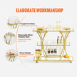 VEVOR 3 Tiers Gold Metal Bar Serving Cart with Wine Rack Glass Holder 180 LBS