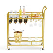 VEVOR 2 Tiers Gold Metal Bar Serving Cart with Wine Rack Glass Holder 120 LBS