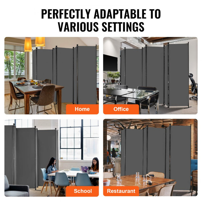 VEVOR Room Divider 6 Panels Fabric Room Privacy Screen for Office Bedroom Grey