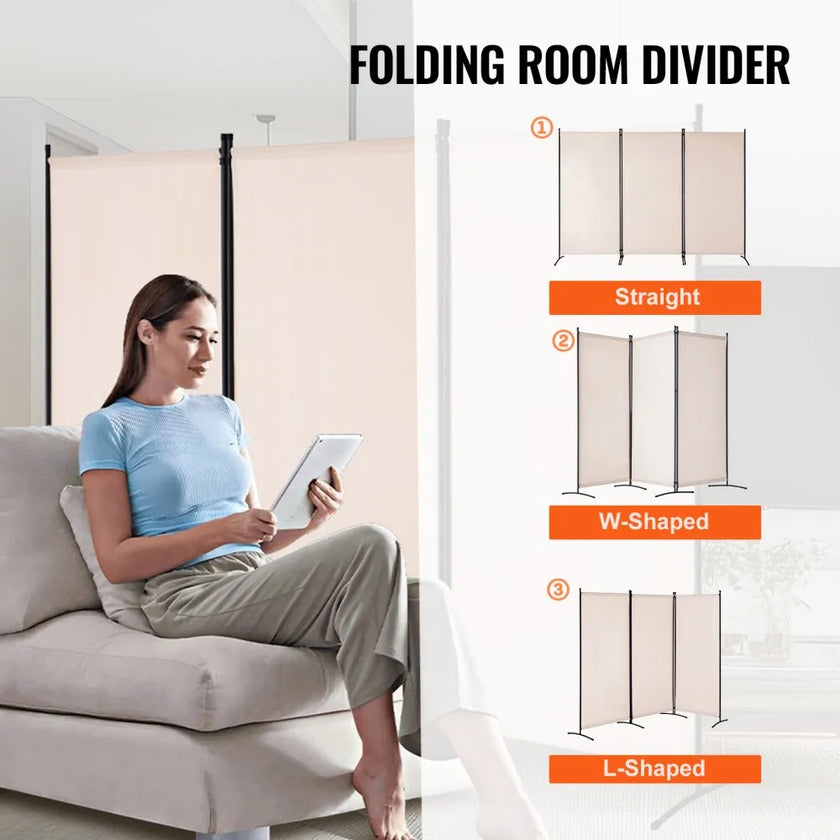 VEVOR Room Divider 3 Panels Fabric Room Privacy Screen for Office Bedroom Beige