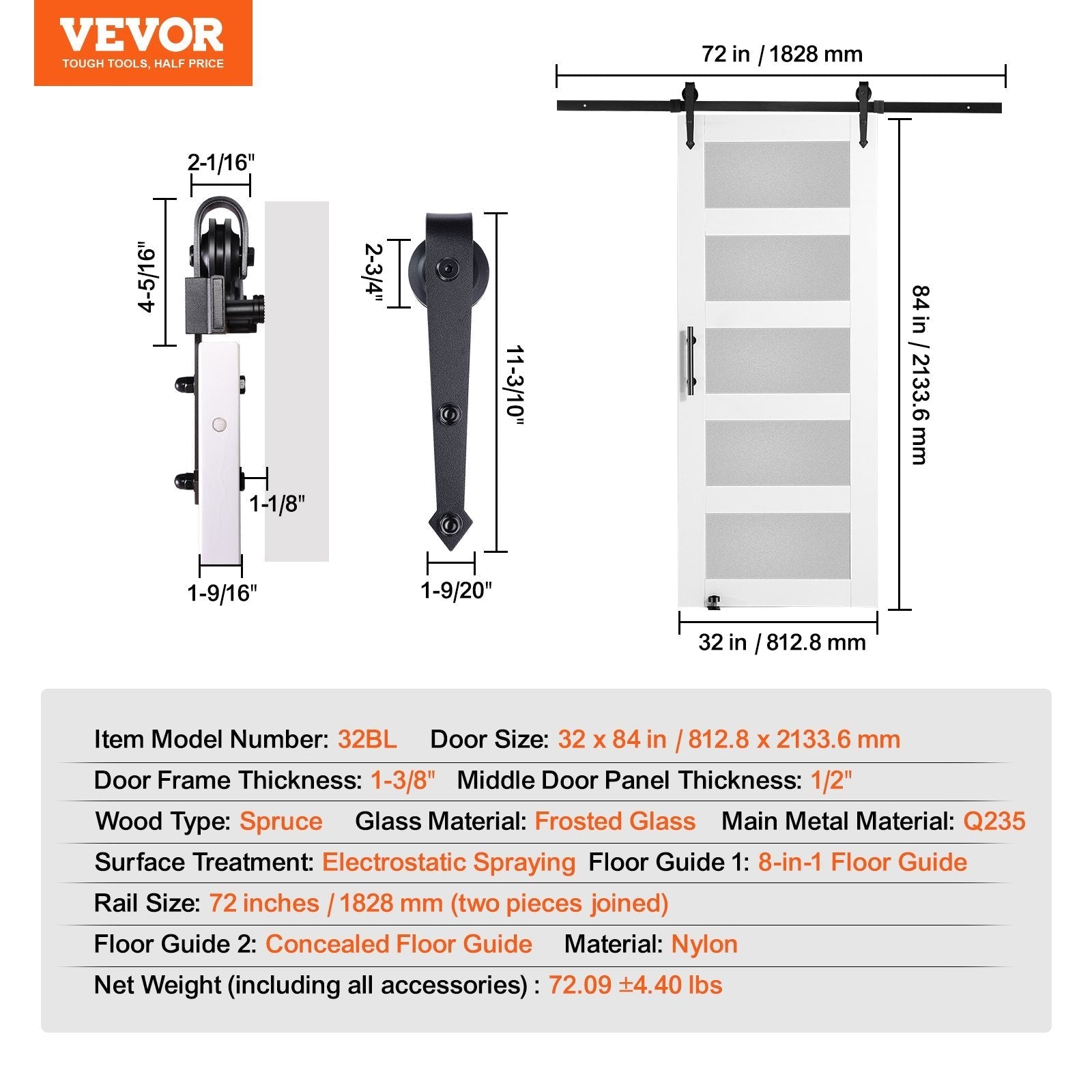 VEVOR Barn Door and Hardware Kit, 32