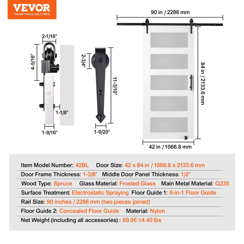 VEVOR Barn Door and Hardware Kit, 42