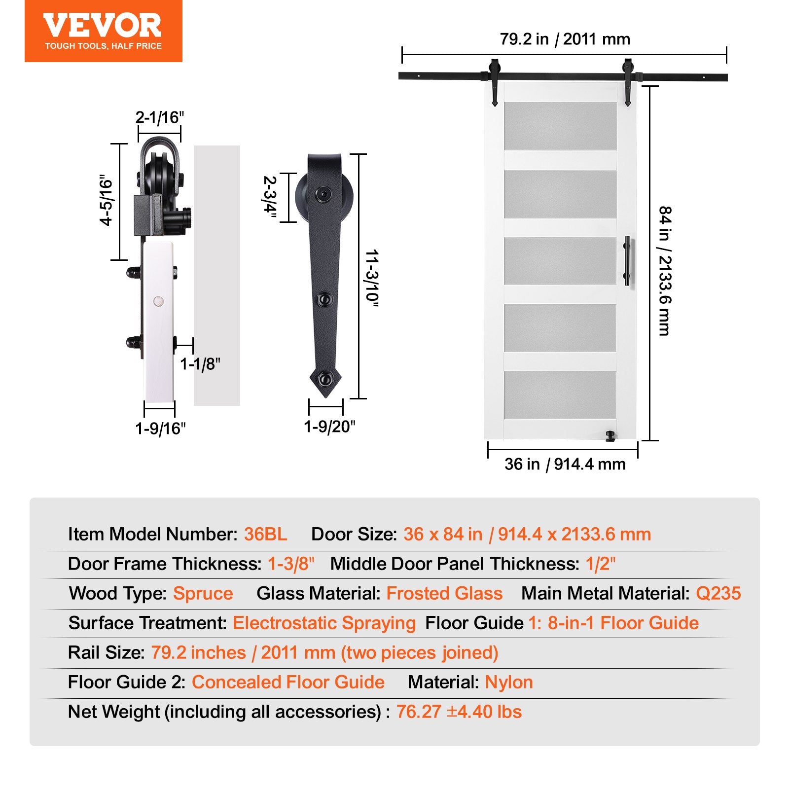 VEVOR Barn Door and Hardware Kit, 36