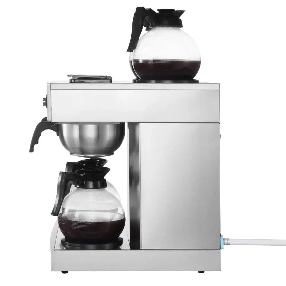 VEVOR Commercial Drip Coffee Maker, 24 Cups Coffee-Maker Machine with 4 Glass Carafes and 4 Decanter Warmer Plates, Stainless Steel Dual-Head Coffee Brewer, for Restaurant, Office, Coffee Shop & Home