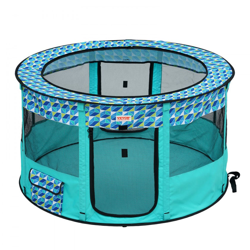 VEVOR Foldable Pet Playpen, 44'' x 44'' x 24'' Portable Dog Playpen, Crate Kennel for Puppy, Dog, Cat, Waterproof 600D Oxford Cloth, Removable Zipper, for Indoor Outdoor Travel Camping (Round, L)