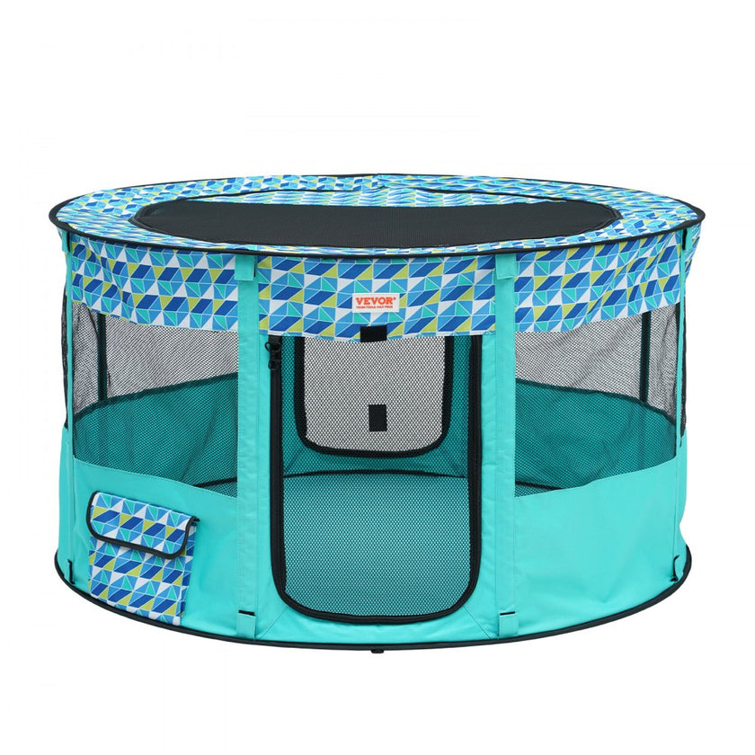 VEVOR Foldable Pet Playpen, 44'' x 44'' x 24'' Portable Dog Playpen, Crate Kennel for Puppy, Dog, Cat, Waterproof 600D Oxford Cloth, Removable Zipper, for Indoor Outdoor Travel Camping (Round, L)