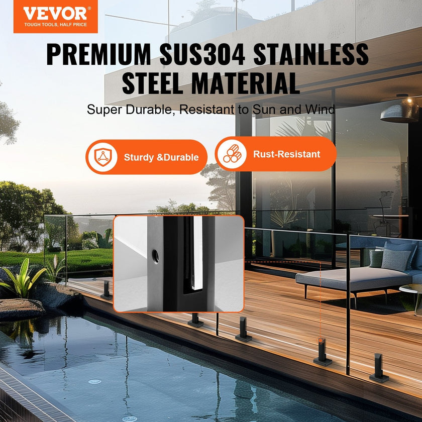 VEVOR Glass Clamp, 4 PCS Square Glass Railing Bracket for 0.31 