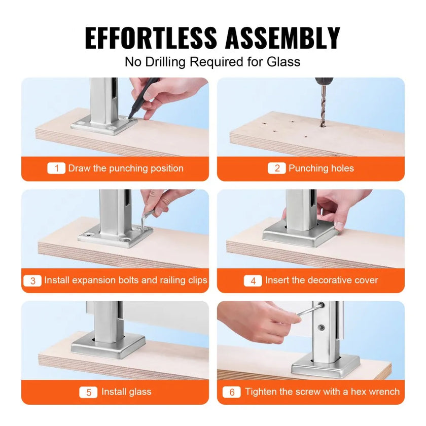 VEVOR Glass Clamp, 10 PCS Square Glass Railing Bracket for 0.31 