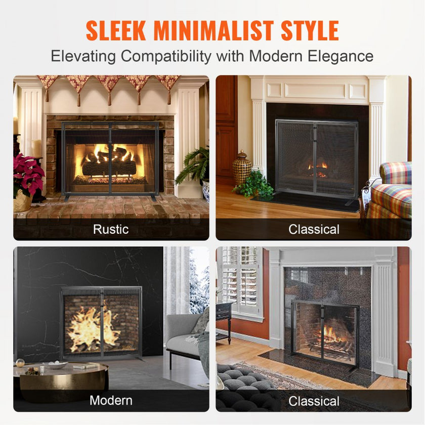 VEVOR Fireplace Screen 1 Panel with Door, Sturdy Iron Mesh Fireplace Screen, 38.98