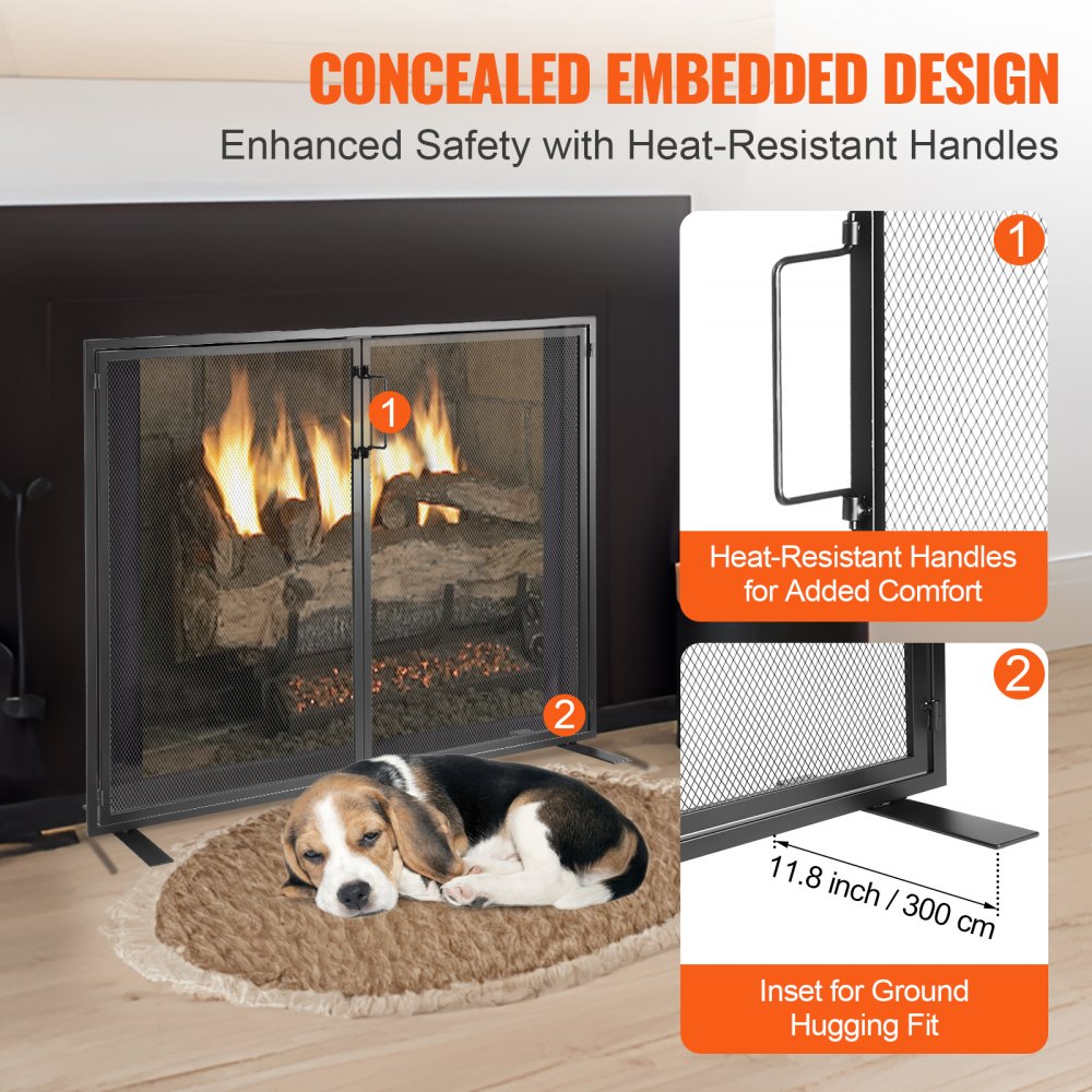 VEVOR Fireplace Screen 1 Panel with Door, Sturdy Iron Mesh Fireplace Screen, 38.98