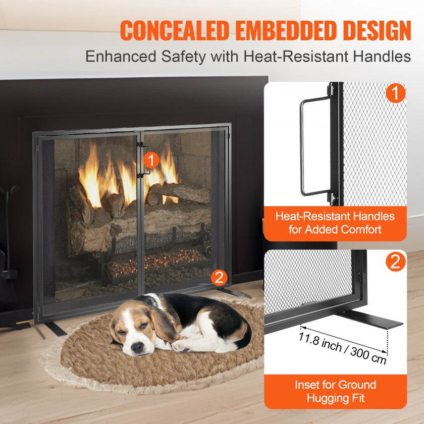 VEVOR Fireplace Screen 1 Panel with Door, Sturdy Iron Mesh Fireplace Screen, 38.98