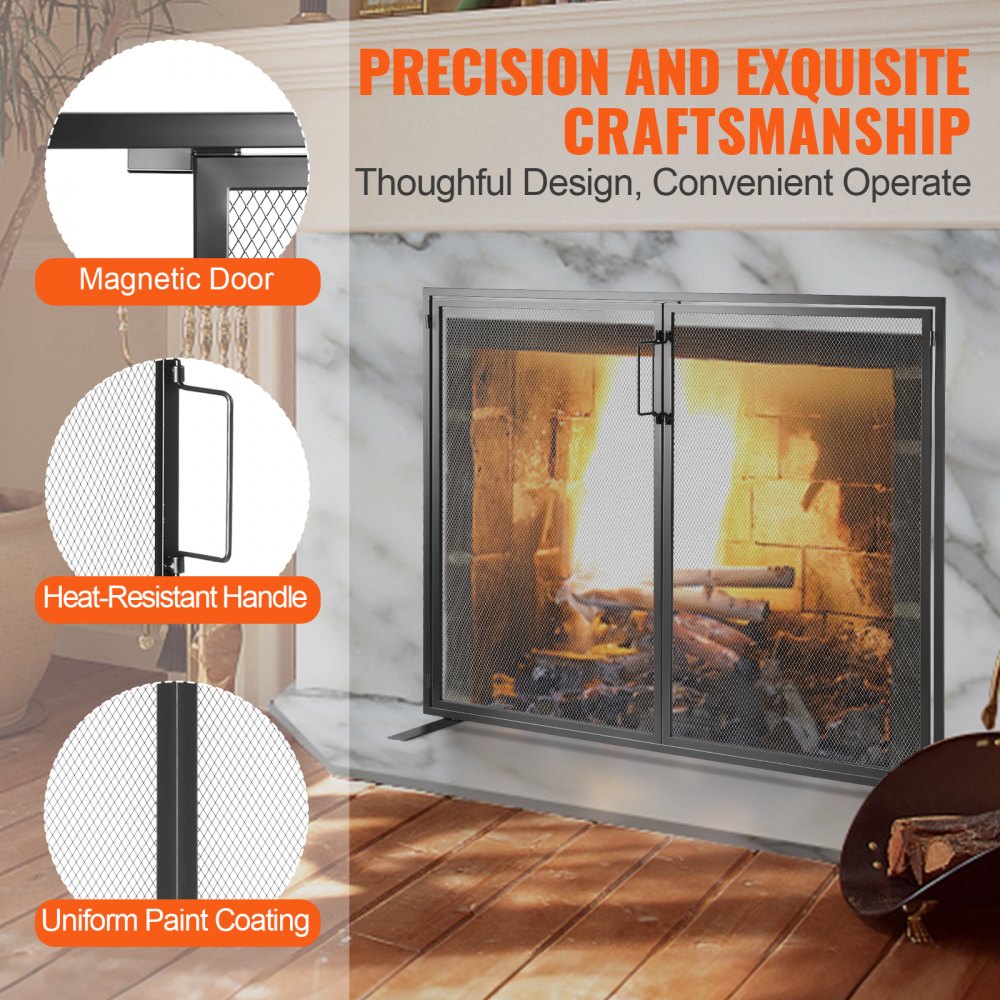 VEVOR Fireplace Screen 1 Panel with Door, Sturdy Iron Mesh Fireplace Screen, 38.98