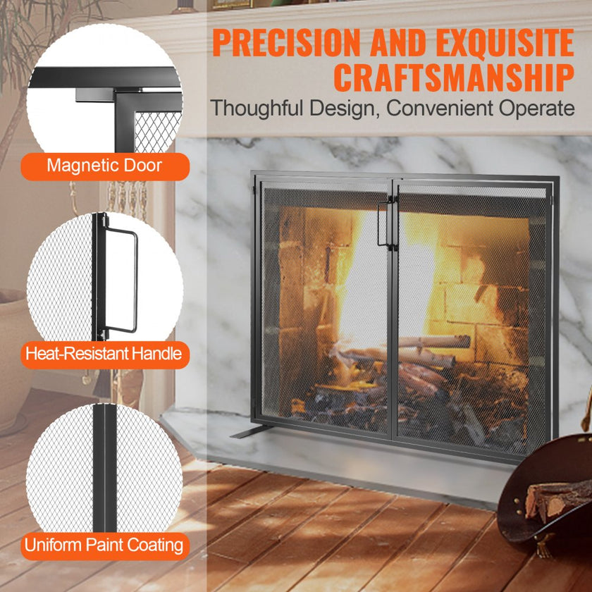 VEVOR Fireplace Screen 1 Panel with Door, Sturdy Iron Mesh Fireplace Screen, 38.98