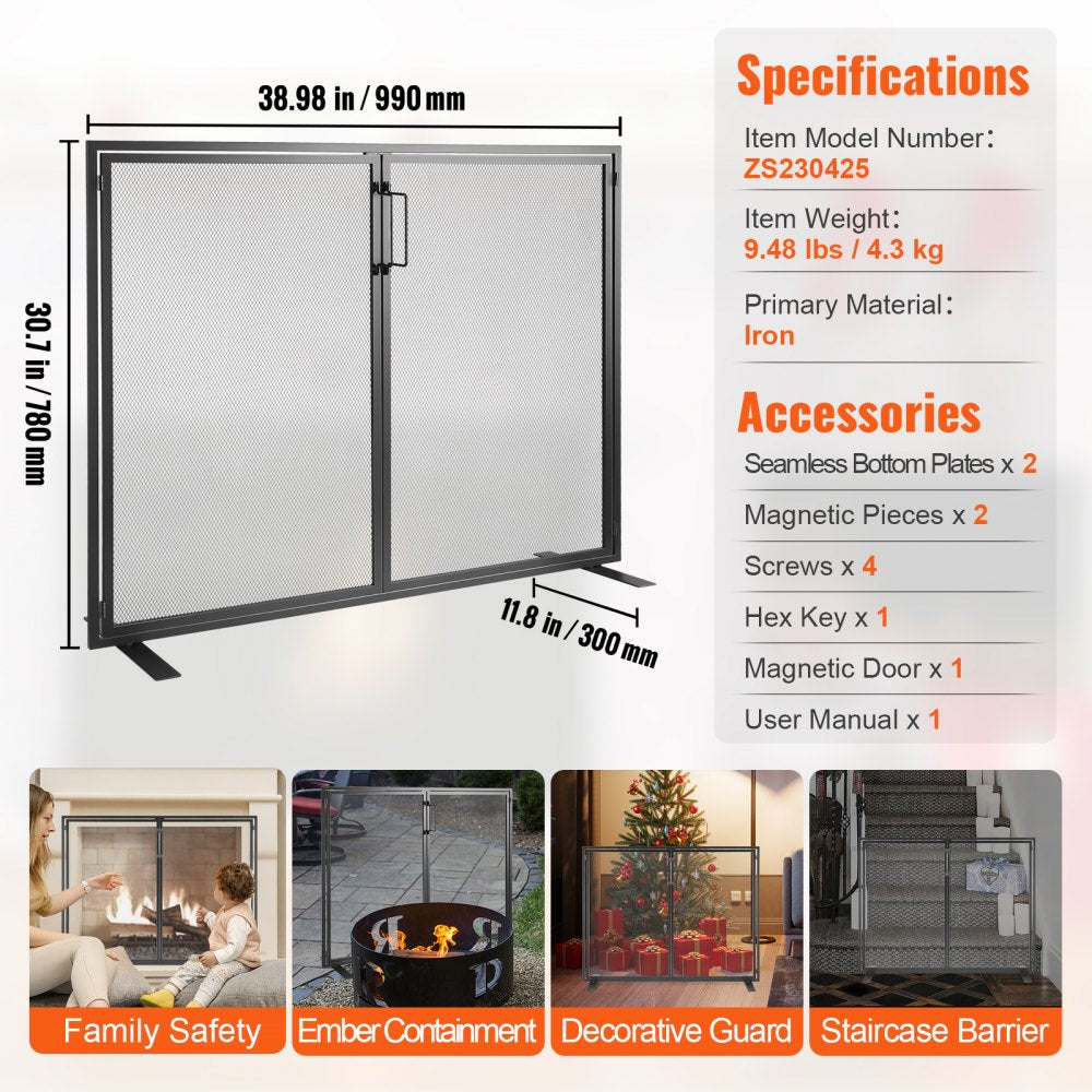 VEVOR Fireplace Screen 1 Panel with Door, Sturdy Iron Mesh Fireplace Screen, 38.98