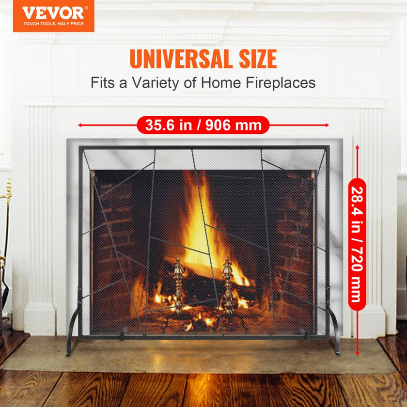 VEVOR Fireplace Screen Single Panel, Sturdy Iron Mesh Fireplace Screen, 35.6