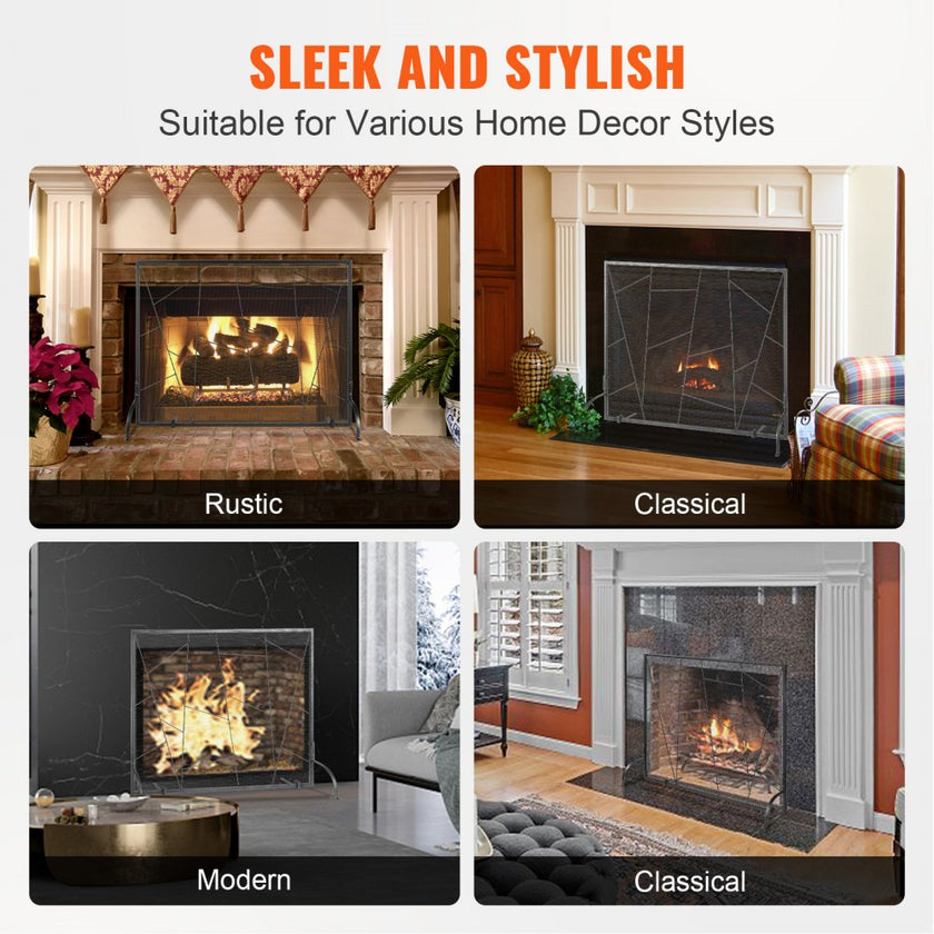 VEVOR Fireplace Screen Single Panel, Sturdy Iron Mesh Fireplace Screen, 35.6
