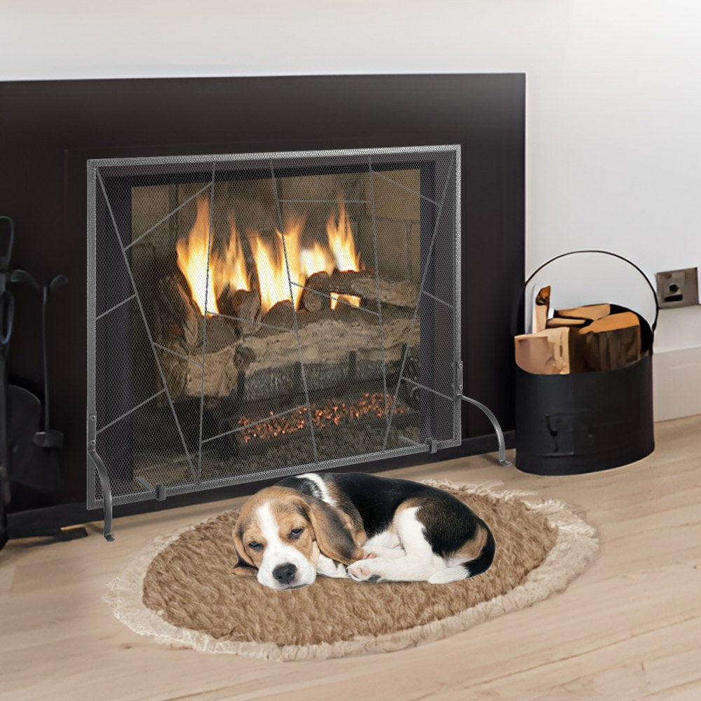VEVOR Fireplace Screen Single Panel, Sturdy Iron Mesh Fireplace Screen, 35.6