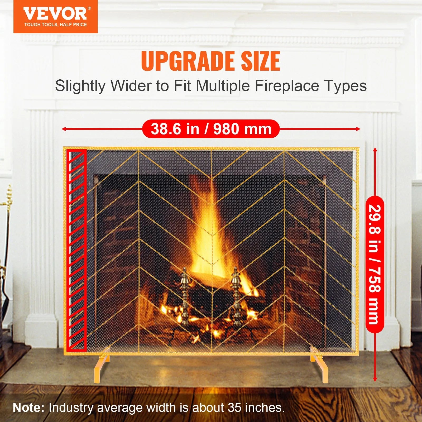 VEVOR Fireplace Screen Single Panel, Sturdy Iron Mesh Fireplace Screen, 38.6