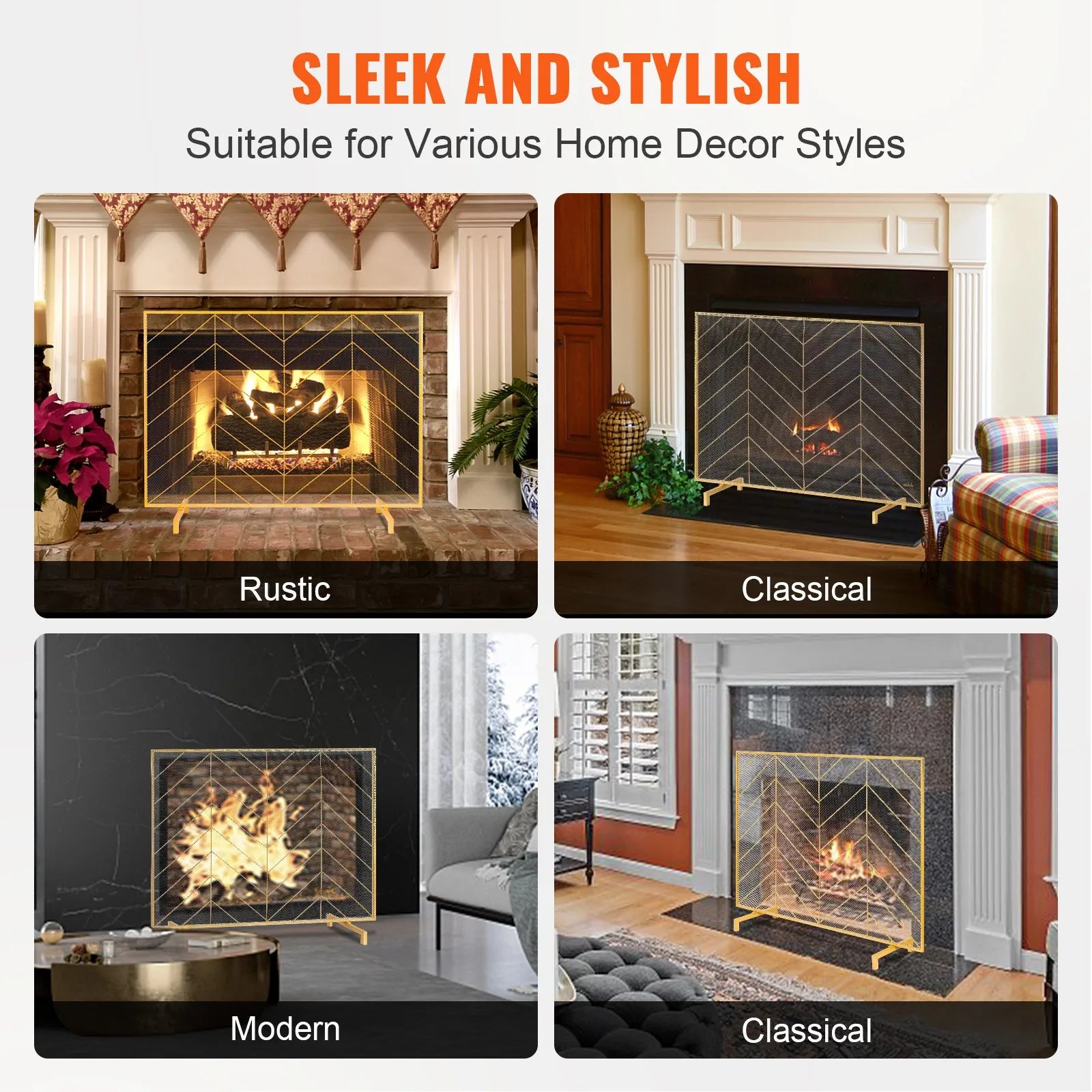VEVOR Fireplace Screen Single Panel, Sturdy Iron Mesh Fireplace Screen, 38.6